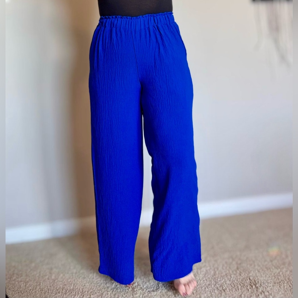 Susan Graver Electric Blue Wide-Leg Pants